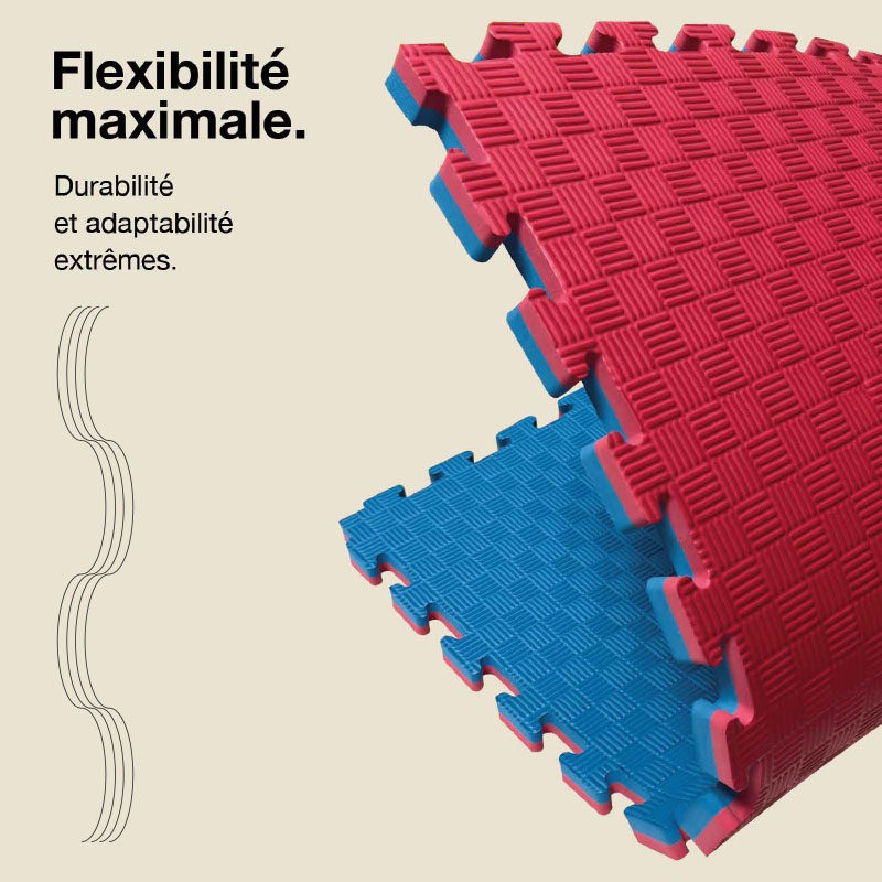 Tatami Puzzle 2cm 100x100cm - Surface antidérapante F, réversible Bleu/Rouge | Flexibilité maximale