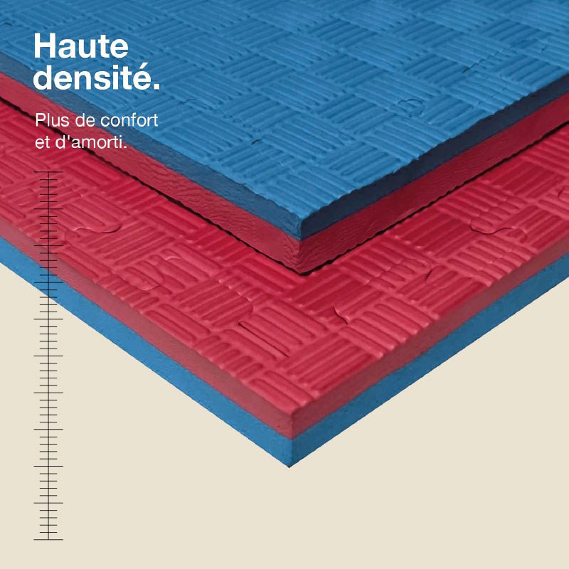 Tatami Puzzle 2cm 100x100cm - Surface antidérapante F, réversible Bleu/Rouge | Haute Densité