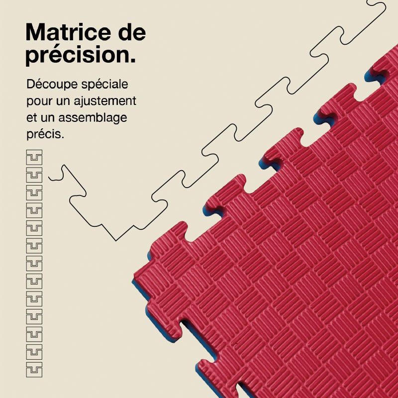 Tatami Puzzle 2cm 100x100cm - Surface antidérapante F, réversible Bleu/Rouge | Découpe de précision