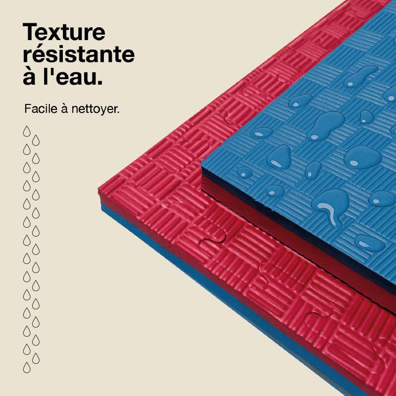 Tatami Puzzle 2cm 100x100cm - Surface antidérapante F, réversible Bleu/Rouge | Résistant à l'eau