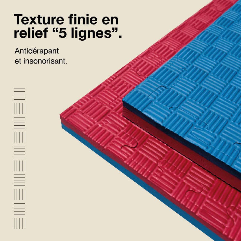 Tatami Puzzle 2cm 100x100cm - Surface antidérapante F, réversible Bleu/Rouge | Texture antidérapante