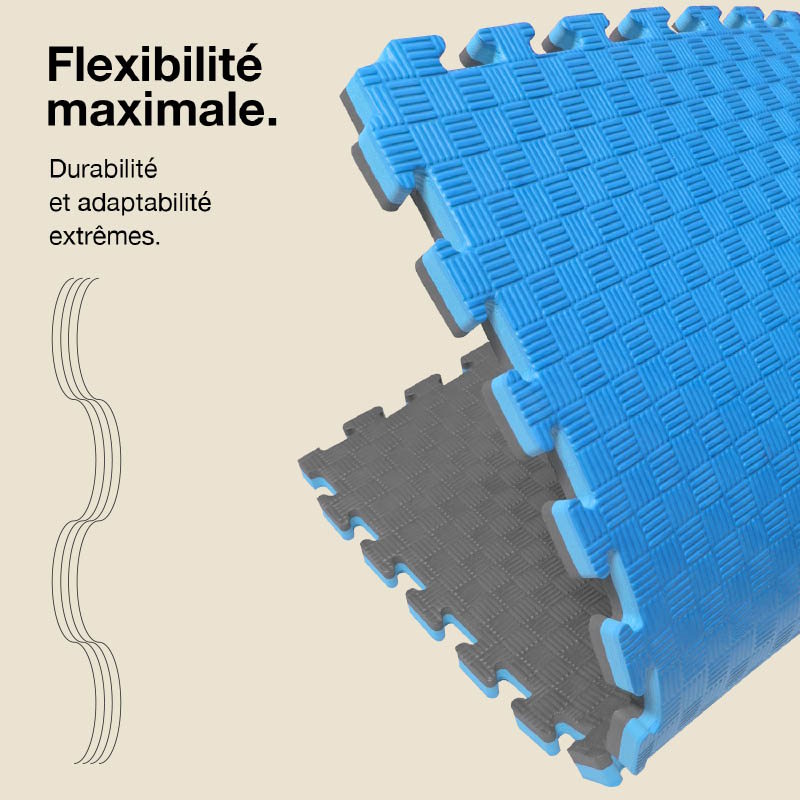 Tatami Puzzle 2cm 100x100cm - Surface antidérapante F, réversible Gris/Bleu | Flexibilité maximale