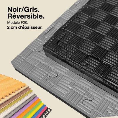 Tatami Puzzle 2cm 100x100cm - Surface antidérapante F, réversible Gris/Noir | Couleur réversible