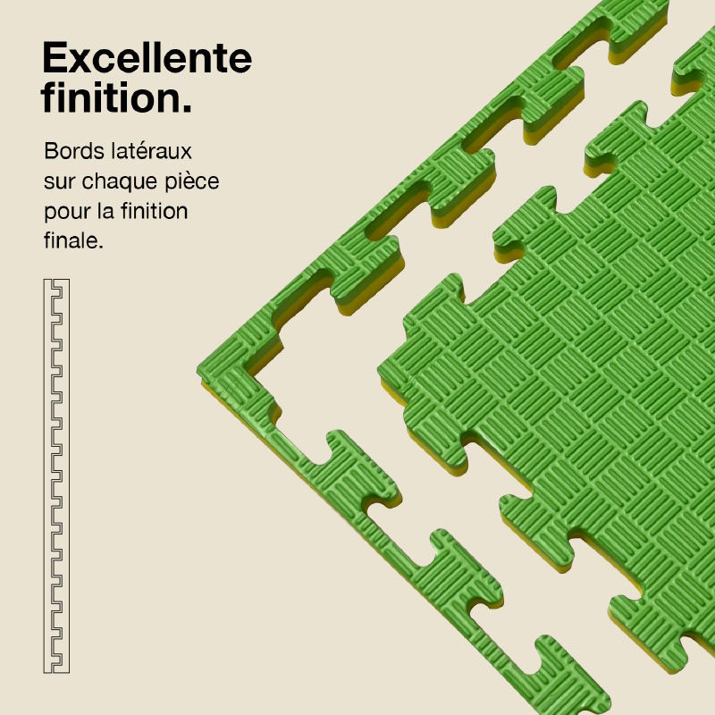 Tatami Puzzle 2cm 100x100cm - Surface antidérapante F, réversible Jaune/Vert | Côtés droits