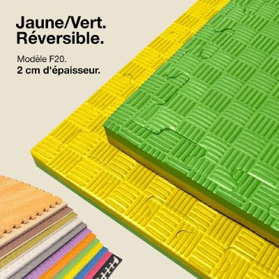 Tatami Puzzle 2cm 100x100cm - Surface antidérapante F, réversible Jaune/Vert | Couleur réversible