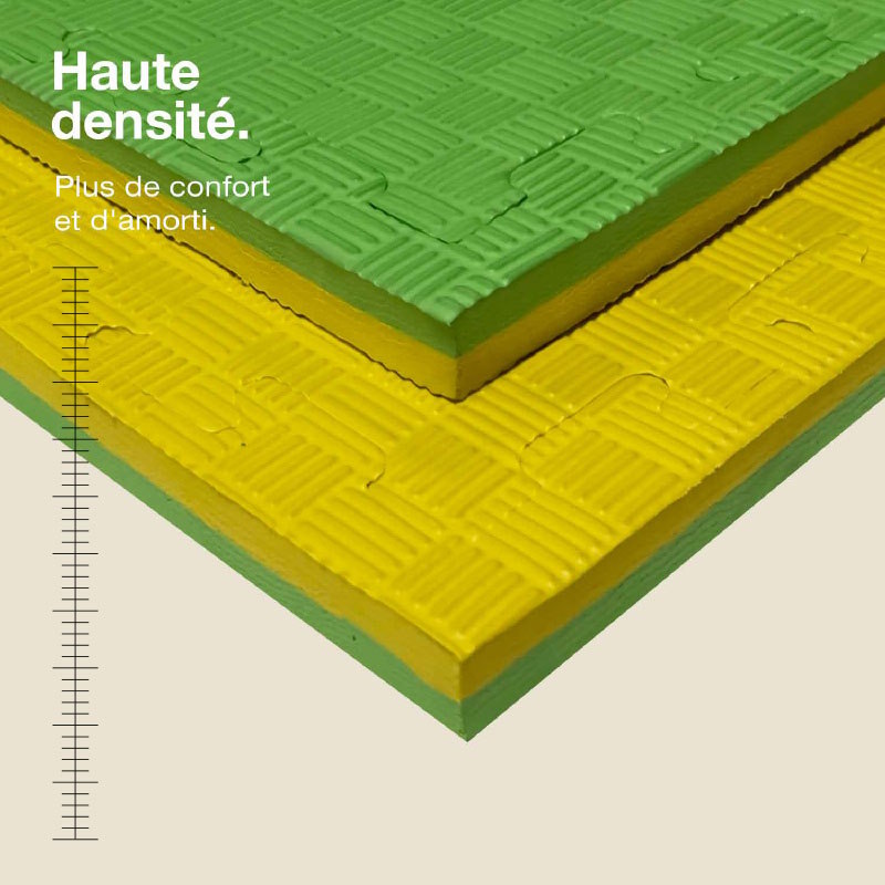 Tatami Puzzle 2cm 100x100cm - Surface antidérapante F, réversible Jaune/Vert | Haute Densité