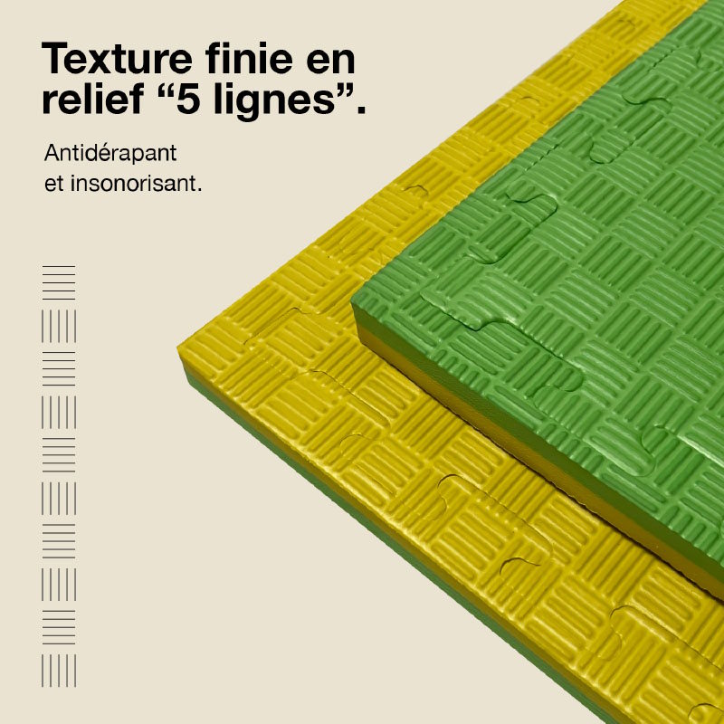Tatami Puzzle 2cm 100x100cm - Surface antidérapante F, réversible Jaune/Vert | Texture antidérapante