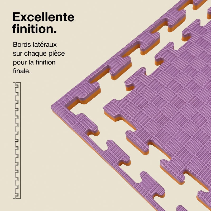 Tatami Puzzle 2cm 100x100cm - Surface antidérapante F, réversible Violet/Orange | Côtés droits