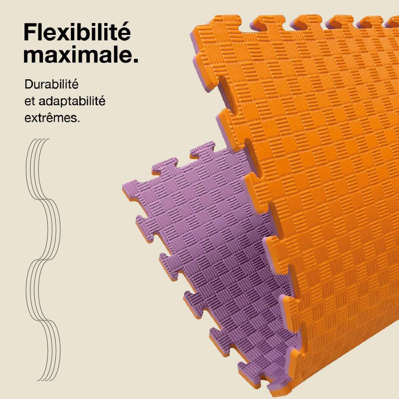 Tatami Puzzle 2cm 100x100cm - Surface antidérapante F, réversible Lilas/Orange | Flexibilité maximale