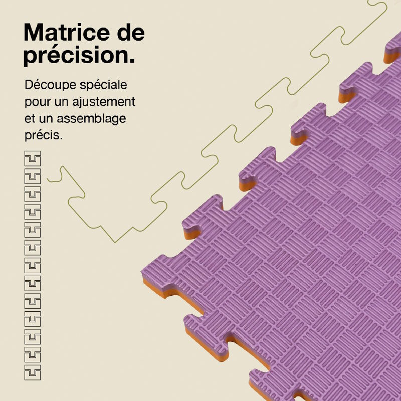 Tatami Puzzle 2cm 100x100cm - Surface antidérapante F, réversible Lilas/Orange | Découpage de précision