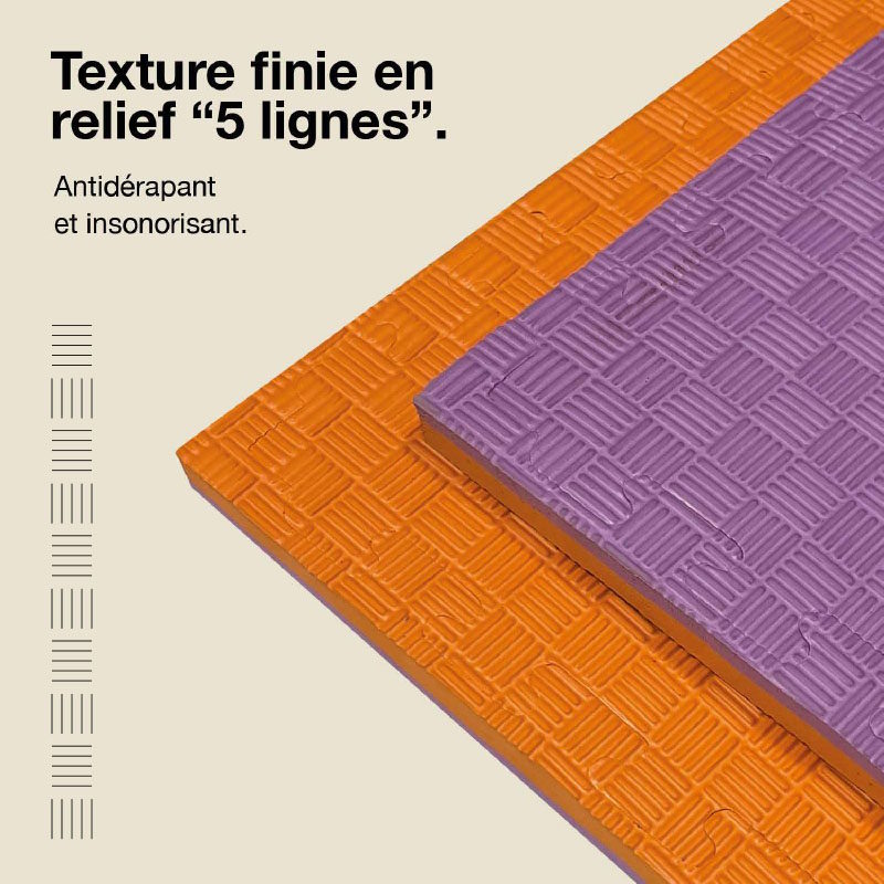 Tatami Puzzle 2cm 100x100cm - Surface antidérapante F, réversible Lilas/Orange | Texture antidérapante