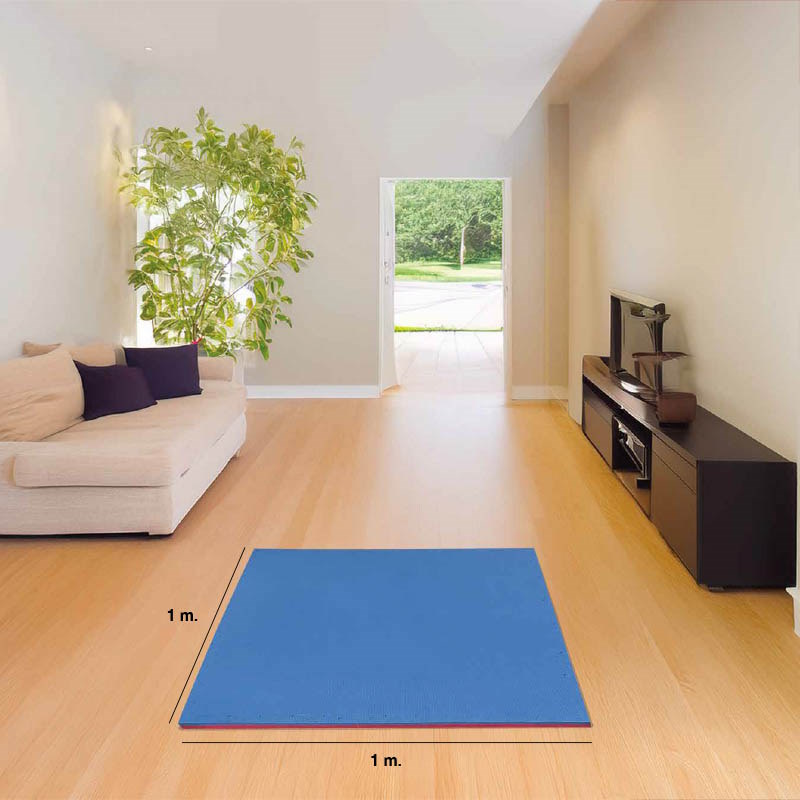 Tatami Puzzle 2cm 100x100cm - Superficie Antideslizante T, reversible Azul/Rojo | Medidas