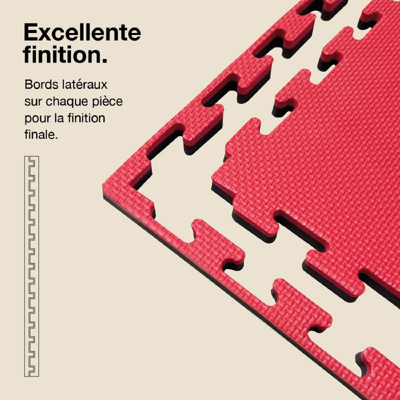Tatami Puzzle 2cm 100x100cm - Surface antidérapante T, réversible Noir/Rouge | Côtés droits