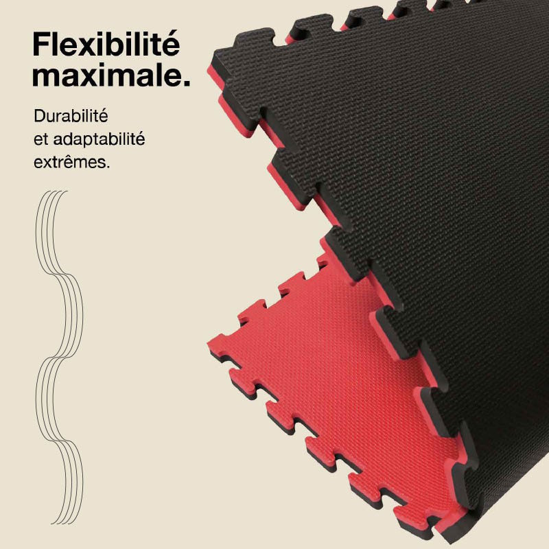 Tatami Puzzle 2cm 100x100cm - Surface antidérapante T, réversible Noir/Rouge | Flexibilité maximale