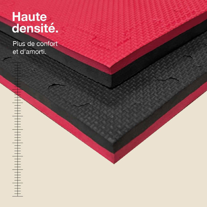 Tatami Puzzle 2cm 100x100cm - Surface antidérapante T, réversible Noir/Rouge | Haute Densité