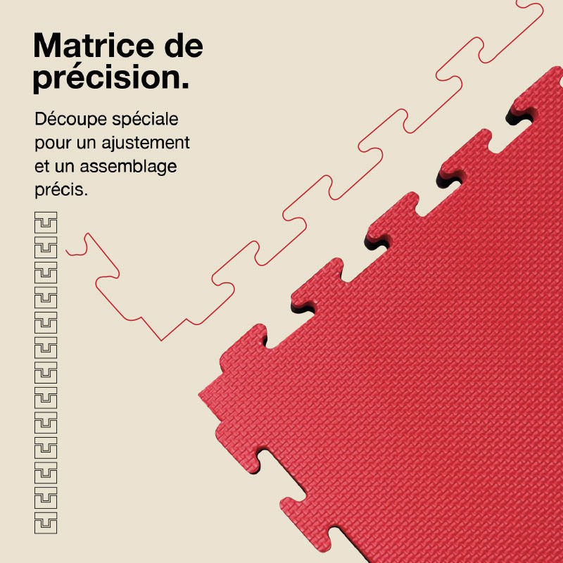 Tatami Puzzle 2cm 100x100cm - Surface antidérapante T, Réversible Noir/Rouge | Découpe de précision