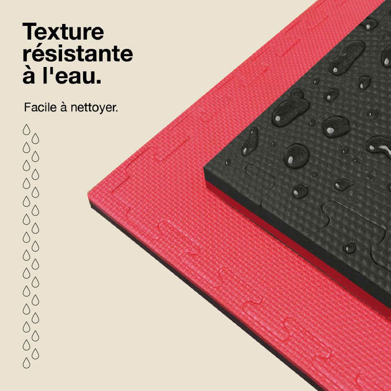 Tatami Puzzle 2cm 100x100cm - Surface antidérapante T, réversible Noir/Rouge | Résistance à l'eau