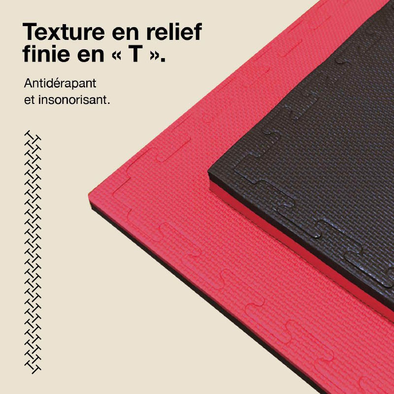 Tatami Puzzle 2cm 100x100cm - Surface antidérapante T, réversible Noir/Rouge | Texture antidérapante