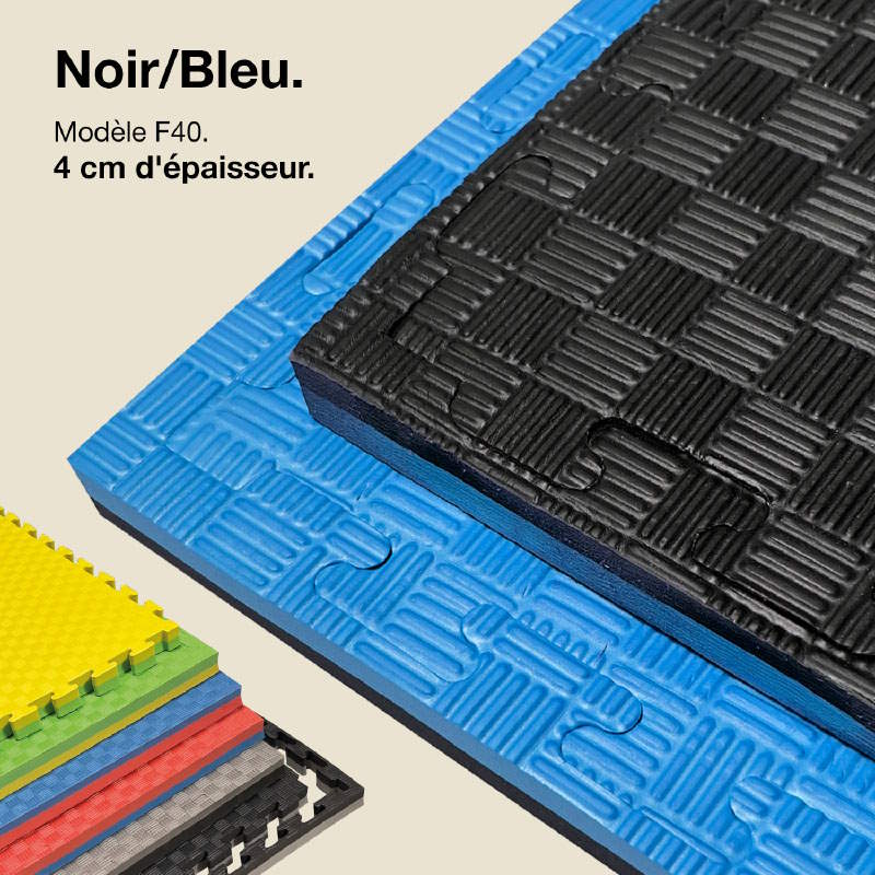 Tatami Puzzle 4cm 100x100cm - Surface antidérapante F, réversible Bleu/Noir | Couleur réversible