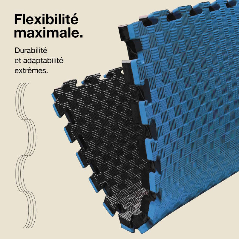 Tatami Puzzle 4cm 100x100cm - Surface antidérapante F, réversible Bleu/Noir | Flexibilité maximale