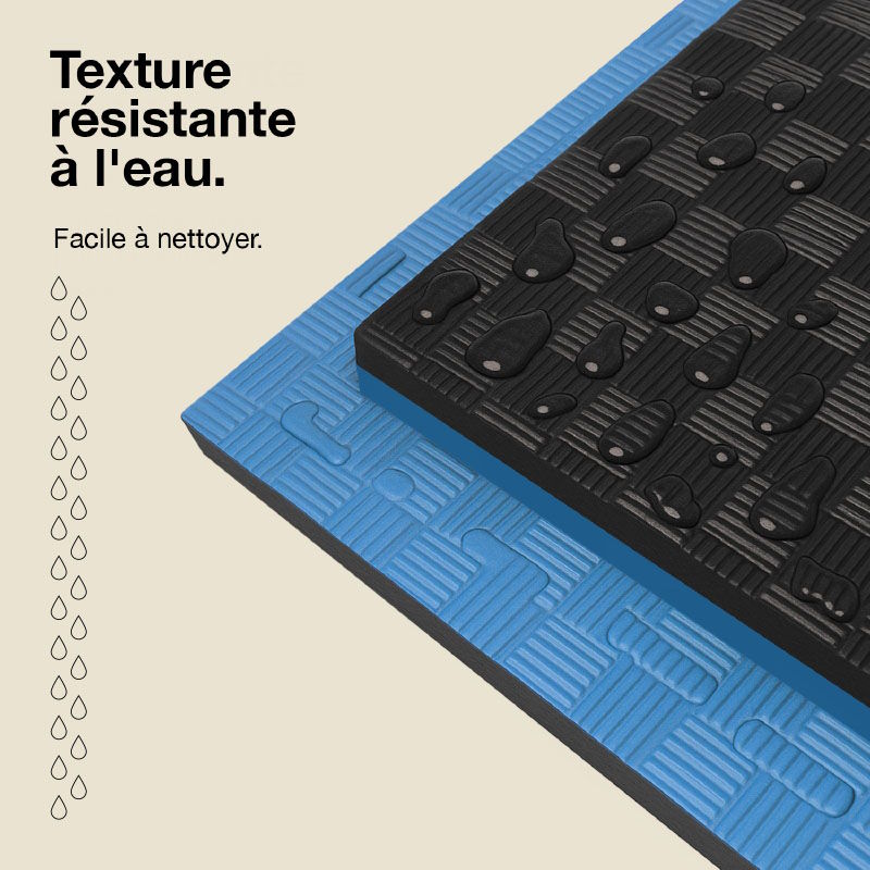 Tatami Puzzle 4cm 100x100cm - Surface antidérapante F, réversible Bleu/Noir | Résistant à l'eau