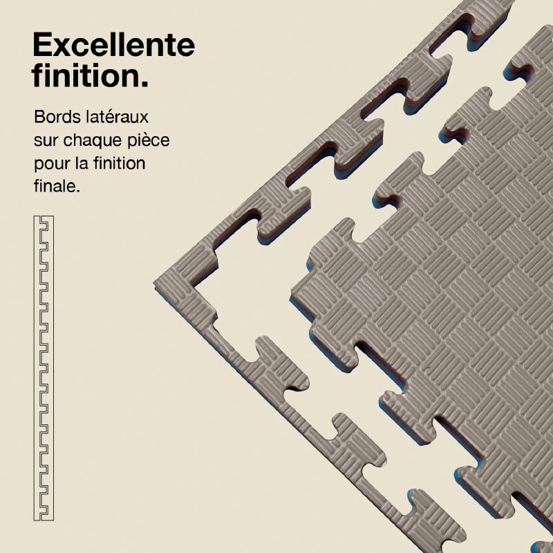 Tatami Puzzle 4cm 100x100cm - Surface antidérapante F, réversible Gris/Bleu | Côtés droits