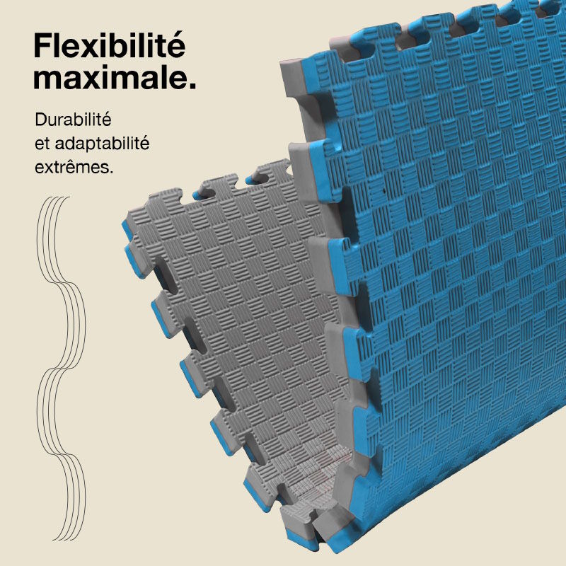 Tatami Puzzle 4cm 100x100cm - Surface antidérapante F, réversible Gris/Bleu | Flexibilité maximale