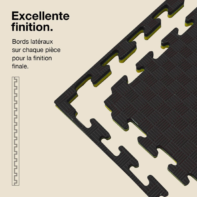 Tatami Puzzle 4cm 100x100cm - Surface antidérapante F, réversible Jaune/Noir | Côtés droits