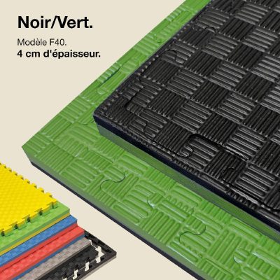 Tatami Puzzle 4cm 100x100cm - Surface antidérapante F, réversible Noir/Vert | Couleur réversible