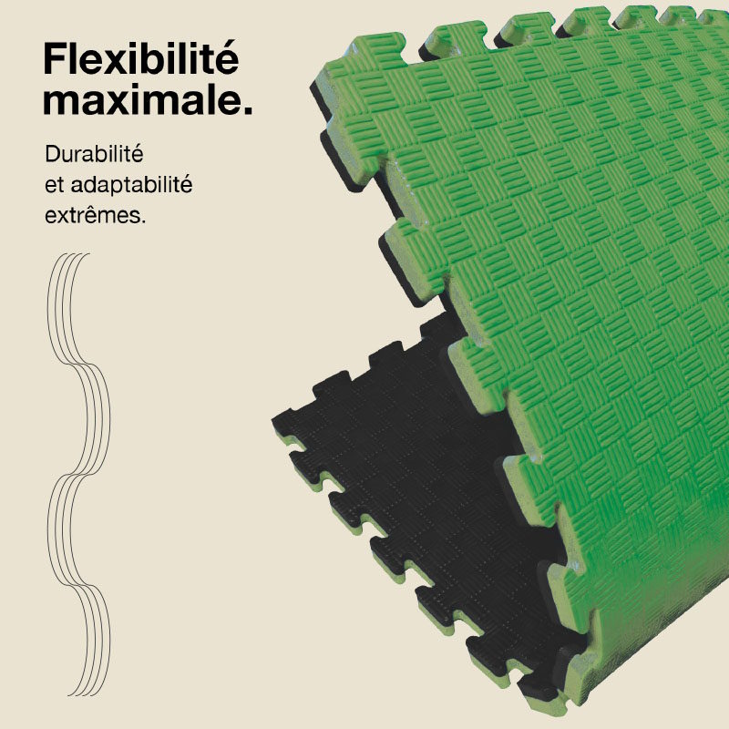 Tatami Puzzle 4cm 100x100cm - Surface antidérapante F, réversible Noir/Vert | Flexibilité maximale
