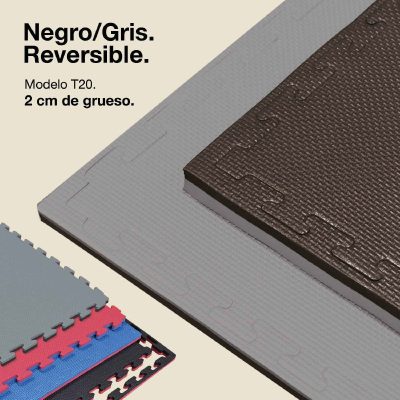 Tatami Puzzle 2cm 100x100cm - Superficie Antideslizante T, reversible Gris/Negro | Color Reversible