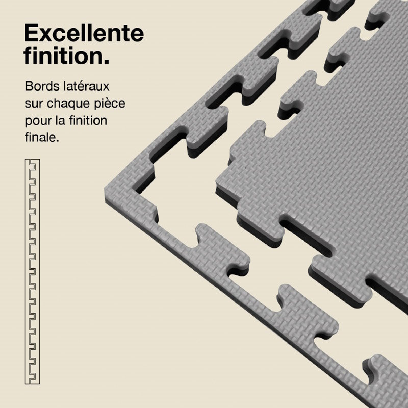 Tatami Puzzle 2cm 100x100cm - Superficie Antideslizante T, reversible Gris/Negro | Bordes Laterales