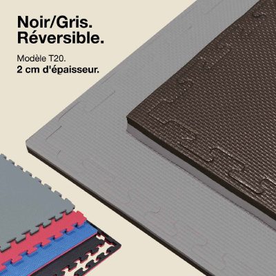 Tatami Puzzle 2cm 100x100cm - Superficie Antideslizante T, reversible Gris/Negro | Color Reversible