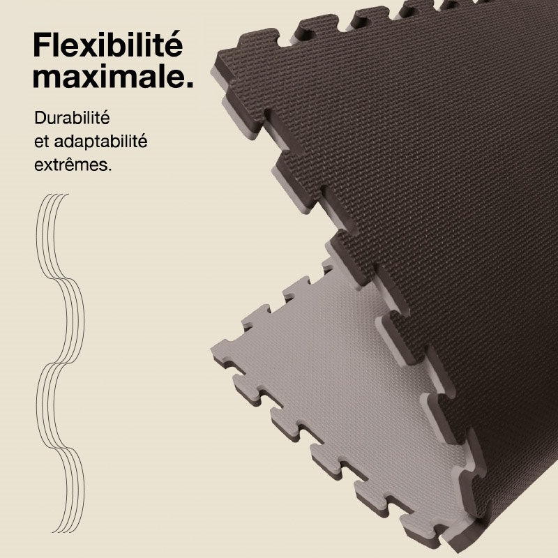 Tatami Puzzle 2cm 100x100cm - Superficie Antideslizante T, reversible Gris/Negro | Máxima Flexibilidad