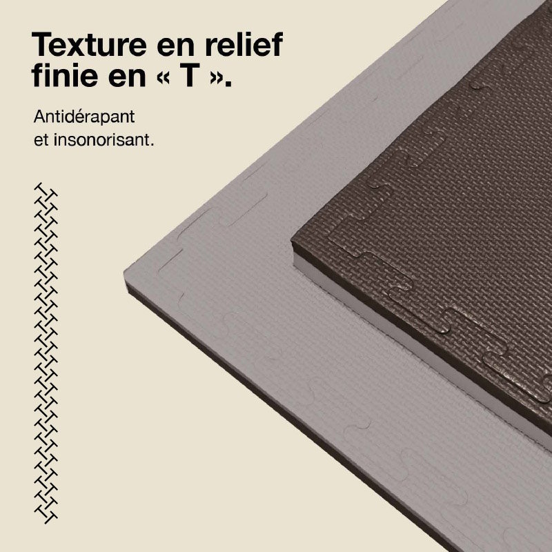 Tatami Puzzle 2cm 100x100cm - Superficie Antideslizante T, reversible Gris/Negro | Textura Antideslizante