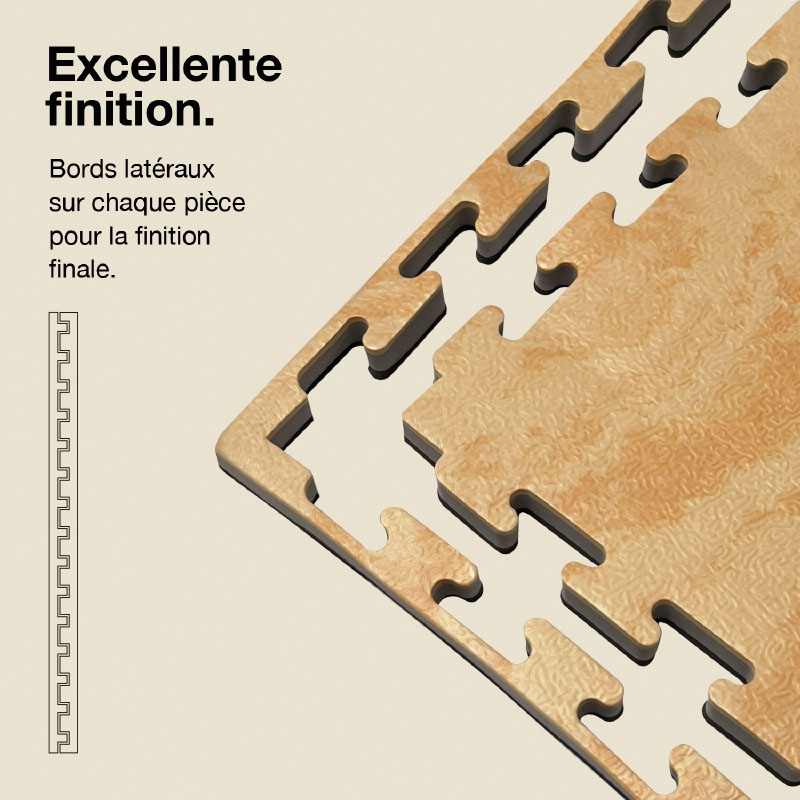 Tatami Puzzle 2,5cm 100x100cm Top Density - Surface texturée antidérapante, réversible Bois/Noir | Côtés droits