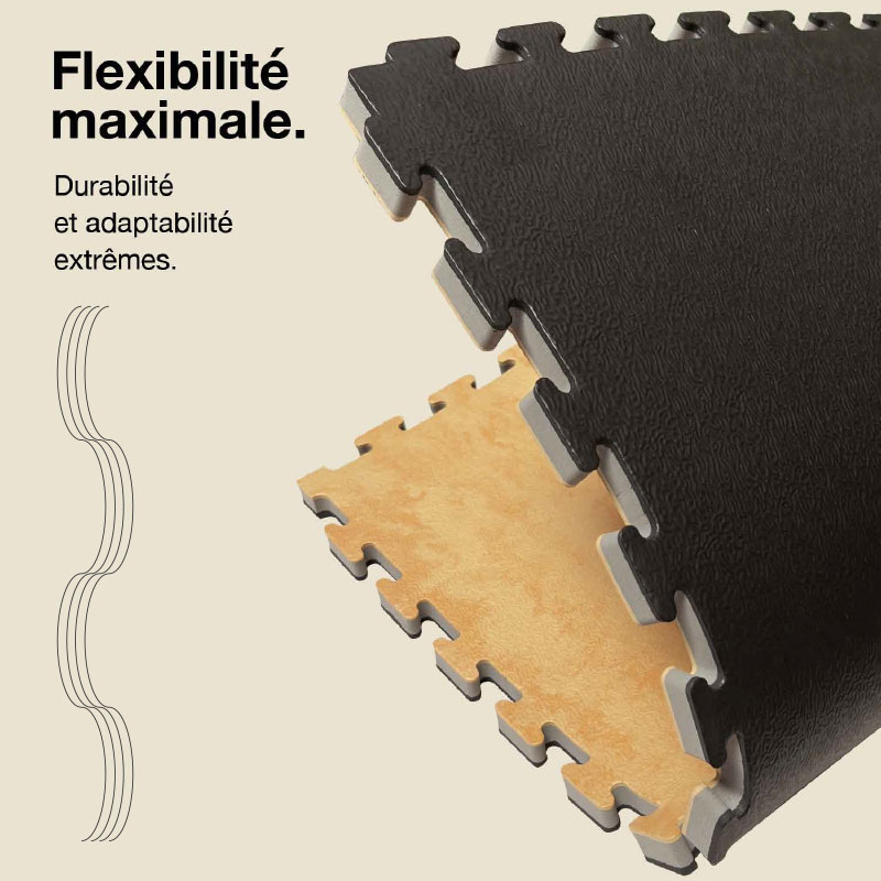Tatami Puzzle 2,5cm 100x100cm Densité supérieure - Surface texturée antidérapante, réversible Bois/Noir | Flexibilité maximale