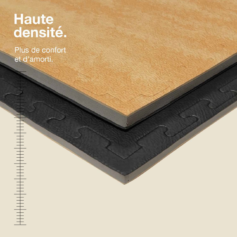 Tatami Puzzle 2,5cm 100x100cm Superior Density - Surface texturée antidérapante, réversible Bois/Noir | Superior Density
