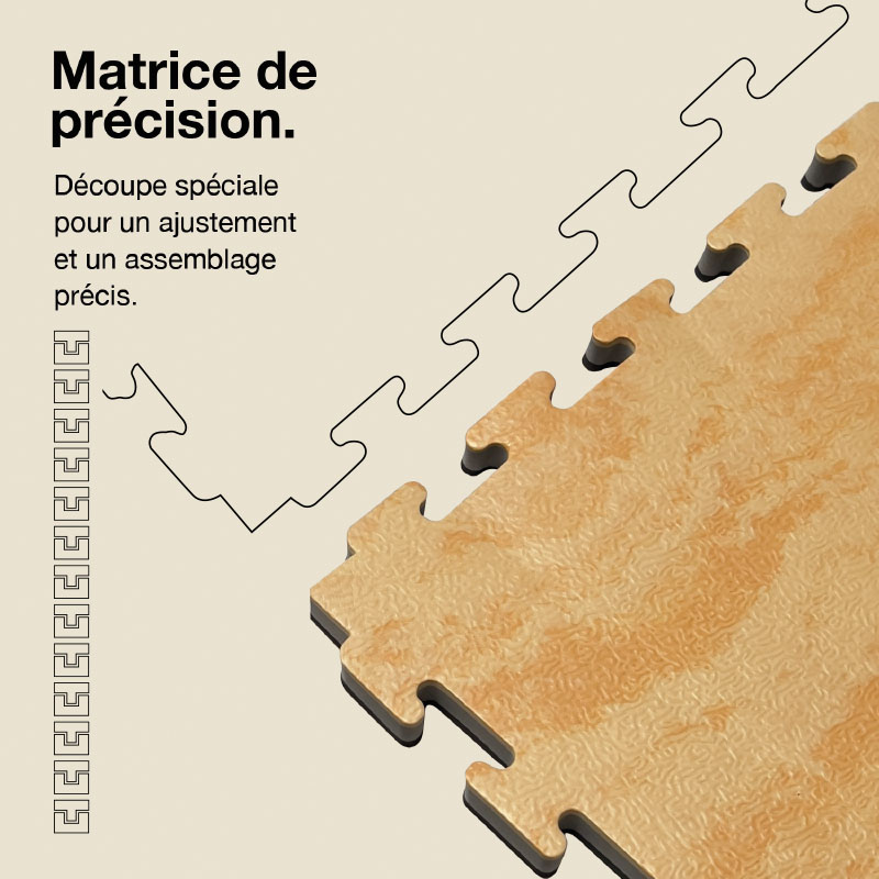 Tatami Puzzle 2,5cm 100x100cm Densité supérieure - Surface texturée antidérapante, réversible Bois/Noir | Découpe de précision