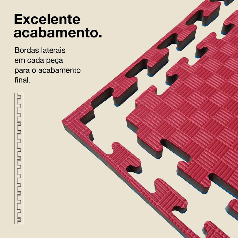 Puzzle Tatami 2,5cm 100x100cm Densidade superior - Superfície antiderrapante F, reversível Azul/Vermelho | Bordos laterais