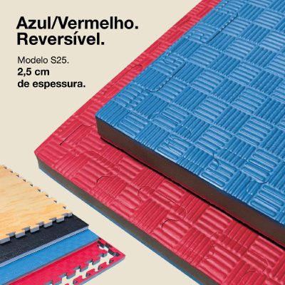 Puzzle Tatami 2,5cm 100x100cm Densidade superior - Superfície antiderrapante F, reversível Azul/Vermelho | Cor Reversível