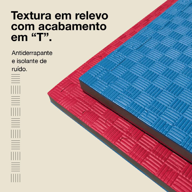 Puzzle Tatami 2,5cm 100x100cm Densidade superior - Superfície antiderrapante F, reversível Azul/Vermelho | Textura antiderrapante