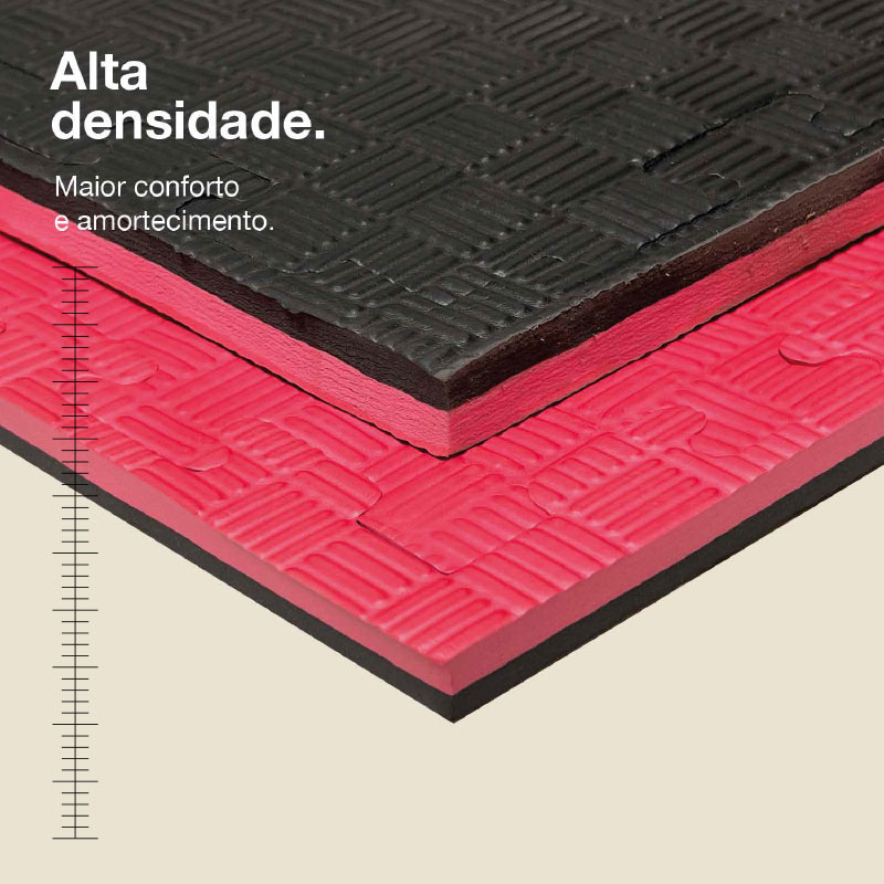 Puzzle Tatami 2,5cm 100x100cm Top Density - Superfície antiderrapante F, reversível Preto/Vermelho | Top Density