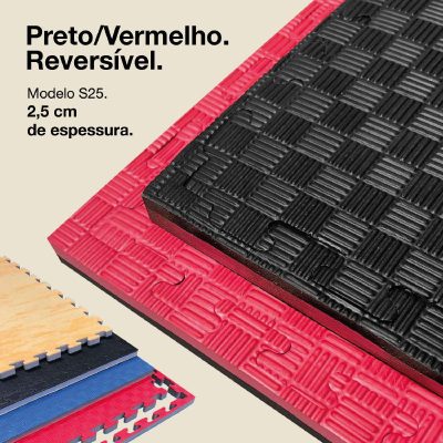Puzzle Tatami 2,5cm 100x100cm Densidade superior - Superfície antiderrapante F, reversível Preto/Vermelho | Cor reversível
