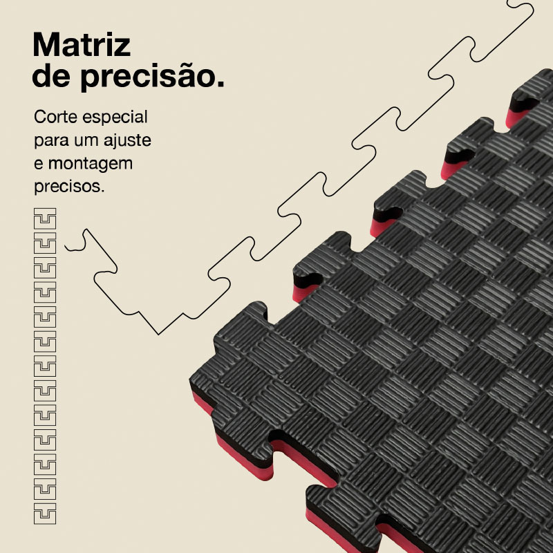 Puzzle Tatami 2,5cm 100x100cm Densidade superior - Superfície antiderrapante F, reversível Preto/Vermelho | Corte e vinco de precisão