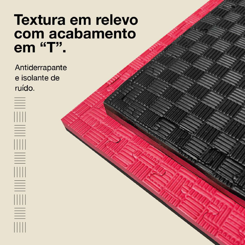 Puzzle Tatami 2,5cm 100x100cm Densidade superior - Superfície antiderrapante F, reversível Preto/Vermelho | Textura antiderrapante