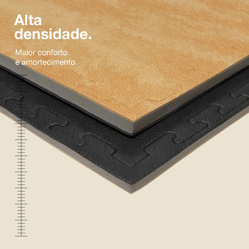 Puzzle Tatami 2,5cm 100x100cm Densidade superior - Superfície antiderrapante texturada, reversível Madeira/Preto | Densidade superior