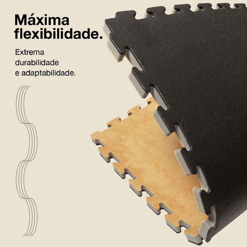 Puzzle Tatami 2,5cm 100x100cm Densidade superior - Superfície antiderrapante texturada, reversível Madeira/Preto | Flexibilidade máxima