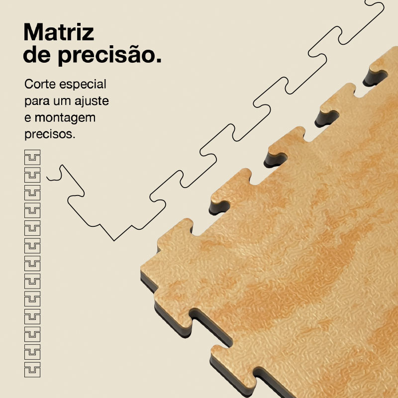 Puzzle Tatami 2,5cm 100x100cm Densidade superior - Superfície antiderrapante texturada, reversível Madeira/Preto | Corte de precisão