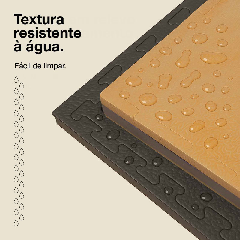 Puzzle Tatami 2,5cm 100x100cm Densidade superior - Superfície antiderrapante texturada, reversível Madeira/Preto | Resistente à água